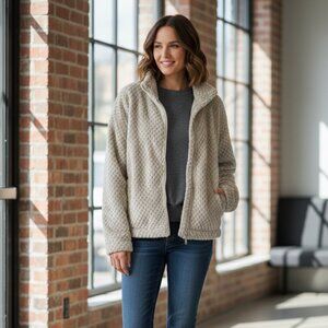 NWT Calvin Klein Honeycomb Sherpa Fleece Jacket Beige Size Large